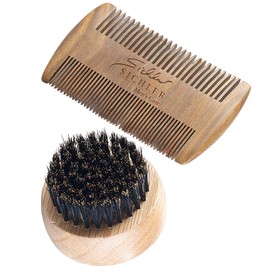 Sichler Men's Care Beard Comb: Beard Care Set: 2-Sided Wooden Comb & Beard Brush (Boar Bristles) (Hair Brush)