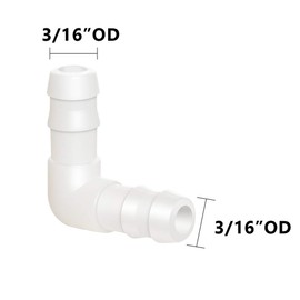 Quickun 3/16" Hose Barb 90 Degree Elbow L Fitting, Plastic 2 Way Equal Barbed Joint Splicer Mender Union Adapter Hose Fitting (Pack of 5)