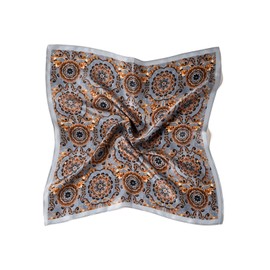 MayTree Silk Scarf, Colourful Neckerchief for Women, 100% Mulberry Silk, Square, Flowers, Denim Blue, 53 x 53 cm, denim blue