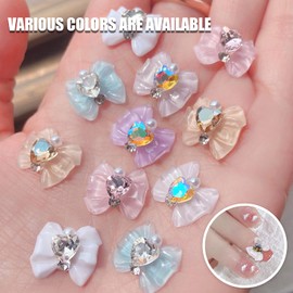 Bow Nail Charms,30PCS Mixed Colors 3D Heart Rhinestone Bowknot Nail Gems,Bow Tie Nail Ornaments Nail Art Accessory for Women Girls Manicure Design DIY Crafts