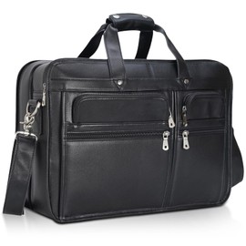 Polare 17'' Napa Leather Briefcase Laptop Attache Case Messenger Bag For Men Fits 15.6'' Laptop