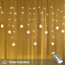 Snowflake Window Curtain Lights, 13ft 96 LED Snowflake Christmas Icicle Lights with Remote,18 Drops,8 Modes Twinkle Fairy Light for Christmas Tree,Bedroom,House, Holiday,Yard Decoration (Warm White)