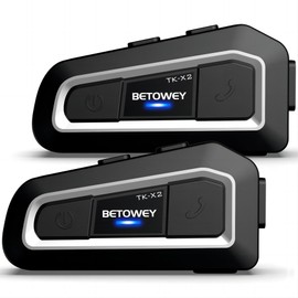 BETOWEY Motorcycle Intercom 2 Pack, TK-X2 Helmet Bluetooth Headset with 1000m Range, Two Microphone Options for Snowmobile/ATV/Dirt Bike