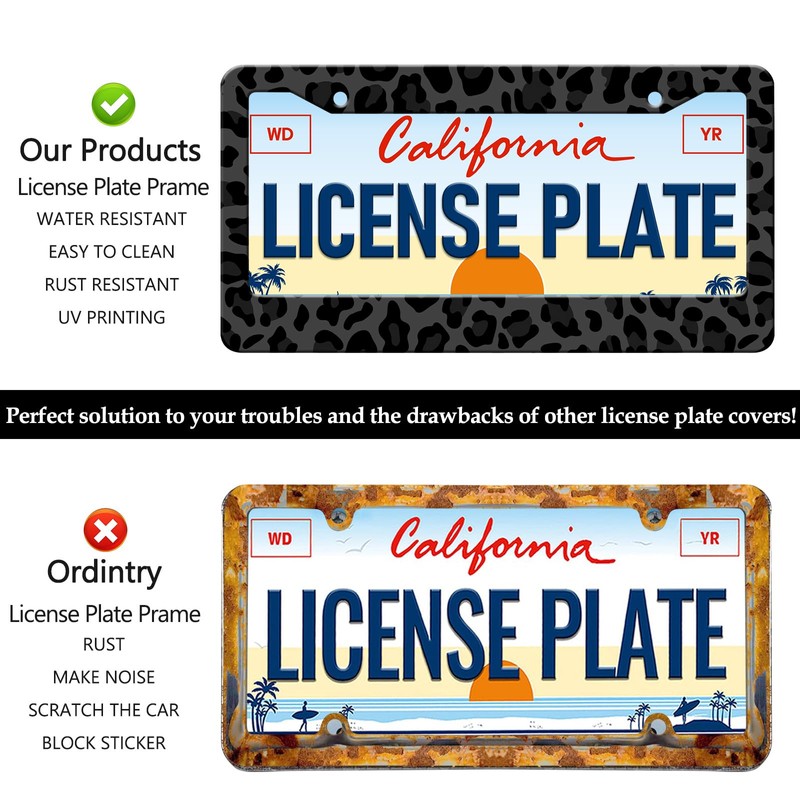 Black Leopard Print License Plate Frames - 2 Pack Animal