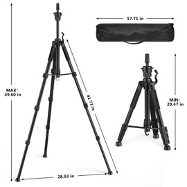 Retbtnm 54 Inch Mannequin Head Stand, Adjustable Wig Stand Tripod with Hook, Wig Styling Stand with Non-Slip Base for Making, Display, Training