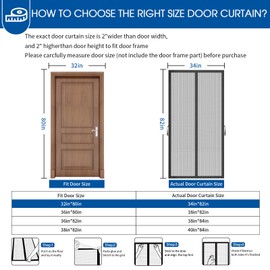 Magnetic Screen Door Fits 32x80 Inch Front Door Heavy Duty Fiberglass Mesh, 36 Magnets Auto Close, Tool-Free Installation, Keeps Bugs Out,Pet & Kid Friendly with Storage Bag,Black Mesh