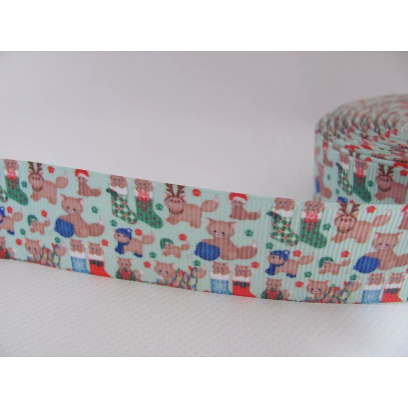 Christmas Cats 1 inch Grosgrain Ribbon