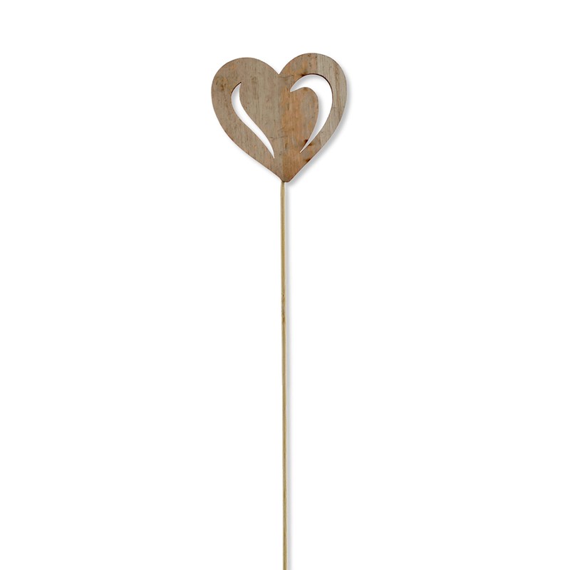 DARO DEKO Wooden Flower Stake Heart Natural Pack of 5