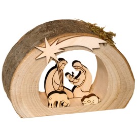 Kaltner Präsente Gift idea – Christmas Nativity Scene Made of Wood with Jesus, Mary and Child in a Tree Trunk with Bark