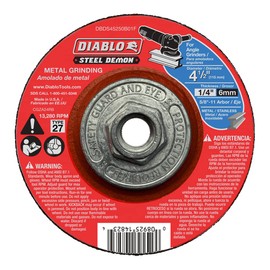 Diablo Type 27 Steel Demon Metal Grinding Disc - Ideal for Metal and Stainless Steel - 4-1/2" Diameter, 5/8"-11 Arbor, 27 Hub Type, 1/4" Thickness, 13280 Max RPM - DBDS45250B01F