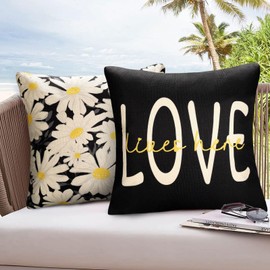 Velvhom Cushion Cover 45 x 45 cm Black Outdoor Waterproof Cushion Cover Spring Flowers Daisy Decorative Cushion Sofa Cushion Decorative Cushion Covers for Garden Couch Living Room Patio Set of 4