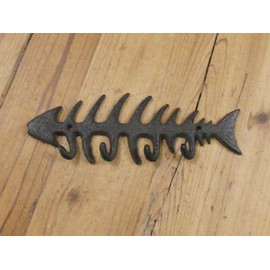 Midwest Craft House Rustic Cast Iron Fish Bone Wall Mounted Hook, 4 Hooks, Rustic Brown Color, for Keys, Fisherman Fisherwoman Decor