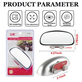 LivTee Clip on Blind Spot Mirror, HD Glass Frameless Convex Rear View Mirrors Exterior Accessories with Wide Angle Adjustable Stick for Car SUV and Trucks, Silver