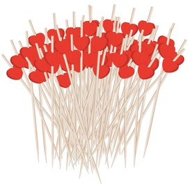 WELANE Fruit Sticks, 100 PCS Red Heart Cocktail Picks for Party Birthday Wedding Supplies (12cm)
