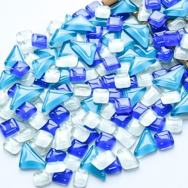 500g Irregular Glass Mosaic Tiles for Crafts, Tiny Random Color, Creative Making for Home Decoration, Vases, Cups, Picture Frames, Flower Pots(Sky Blue Series)