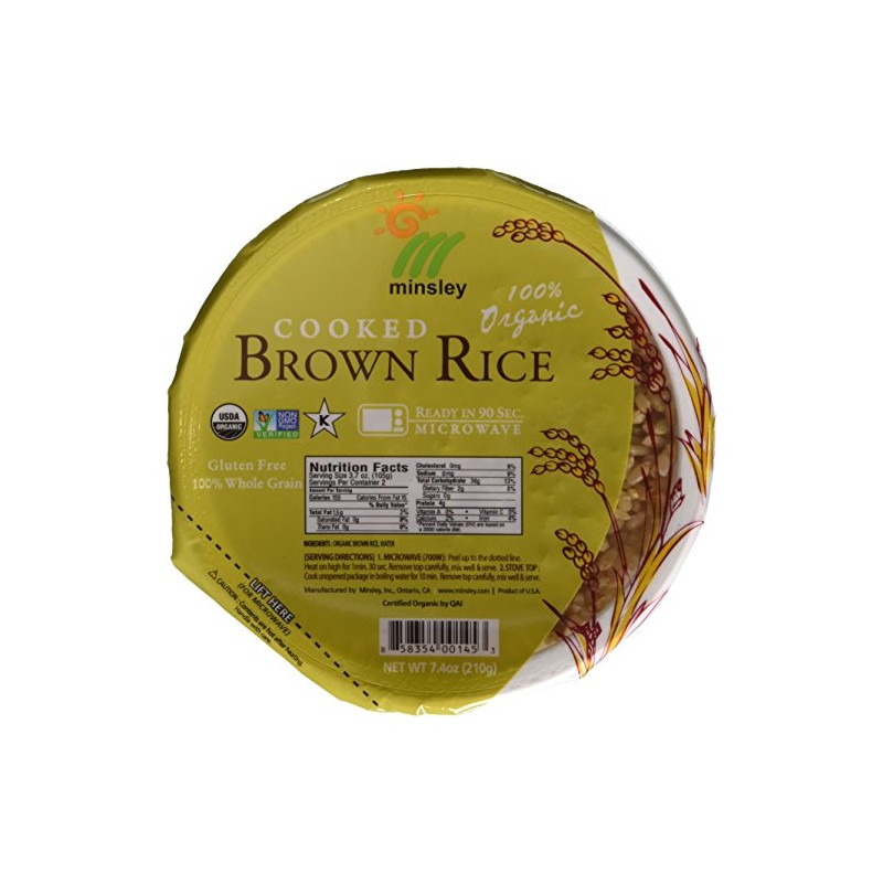 Minsley Cooked Brown Rice Bowl, 100 Percent Organic, Microwave Ready