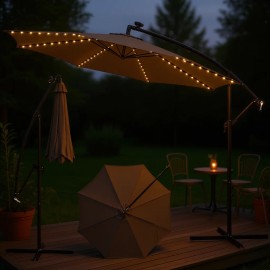 Patio Offset Umbrella 10 Feet With 112 Led Lights Solar Powered For Outdoor UseColor: Coffee