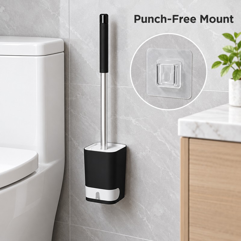 Wall-Mounted Toilet Brush with Drainable Base – Long Handle Bathroom