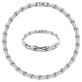 Soul-Cats Dreamlike Set Stainless Steel Necklace and Bracelet Silver Matt Shiny for Women in Gift Box