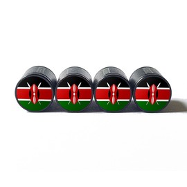 AutoValveCaps Kenya Kenyan Flag Tire Valve Caps - Black Aluminum - Set of 4 - Fits all Autos