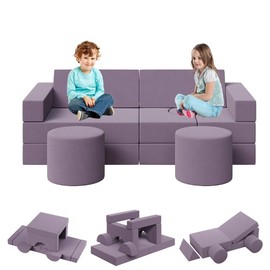 Kids Modular Play Couch, 13 Pcs Toddler Couch With Washable Velvet Covers, Building Fort Toddler Sofa Set, Convertible Foam Floor Chair for Playroom, Living Room