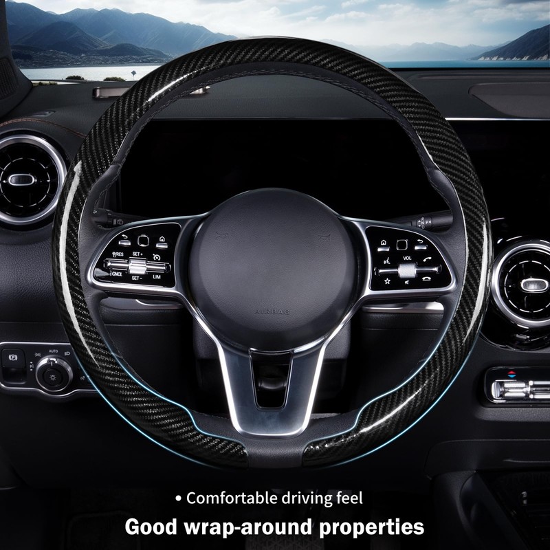 Car Steering Wheel Cover Carbon Fiber Snap On Steering Wheel