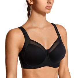 SYROKAN Sujetador Deportivo con Aros y Soporte Powerback para Entrenamiento de Alto Impacto para Mujer Negro 32DD