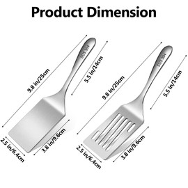 Svailse Stainless Steel Spatula Set, 2 Pcs Metal Spatulas for Cast Iron Skillet, Solid & Slotted Turners for Flat Top Grill, BBQ Griddle, Ideal for Frying Steak, Pancake, or Smash Burger