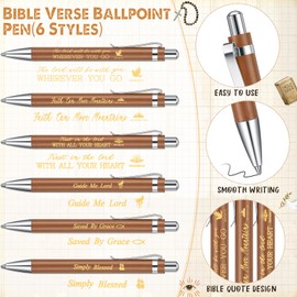 Qilery 48 Pcs Bible Verse Bamboo Pens Christian Pens Bulk Inspirational Scriptures Ballpoint Pen with Velvet Bags Employee Appreciation Gifts for Church Teacher Coworkers Pastor Office Supplies
