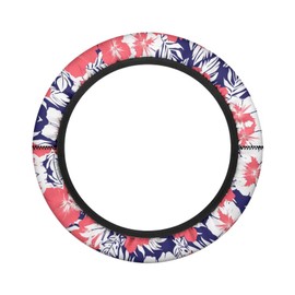 Knextrepoy Tropical Hibiscus Golf Cart Steering Wheel Covers Hawaii Non-Slip 13-14 Inch Golf Cart Steering Wheel Covers Boat Steering Wheel Cover Easy to Install Golf Cart Accessories