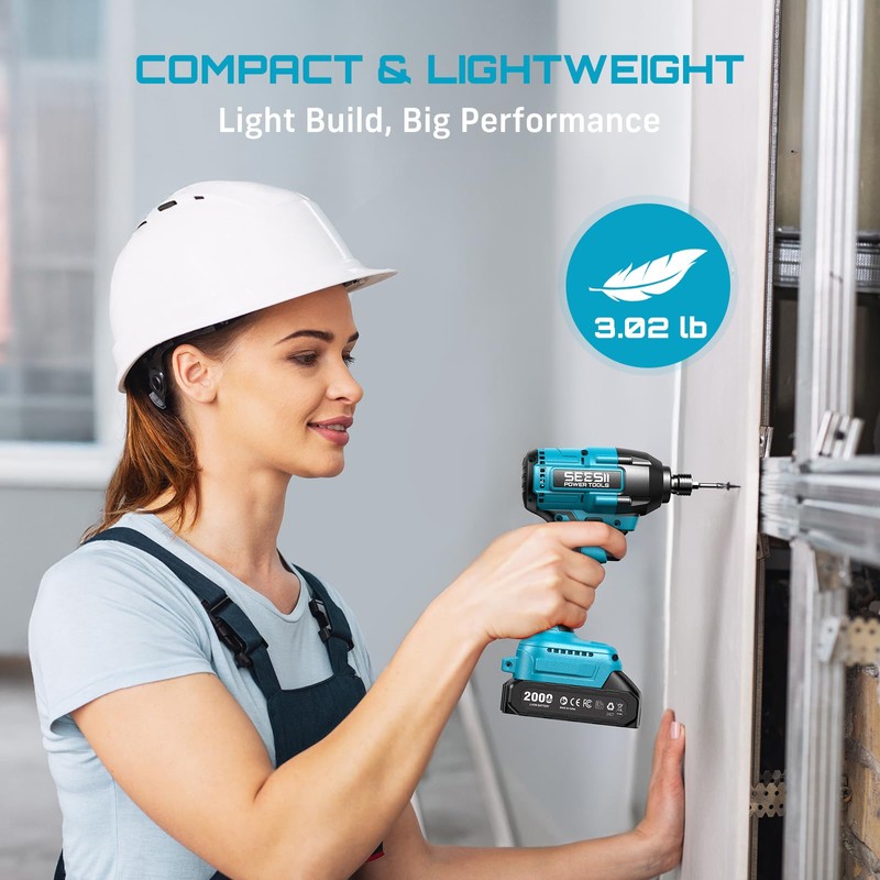SEESII Cordless Impact Driver Kit, 21V Max Torque 1590 In-lbs(180