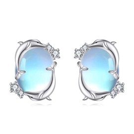Moonstone Dolphin Earrings Sterling Silver Jumping Double Dolphin Stud Earrings Jewellery Gifts for Women Girls (Moonstone dolphin earrings)