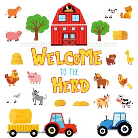 Tenceur 89 Pcs Farm Bulletin Board Cutouts Farm Animals Classroom Decoration Welcome to The Herd Bulletin Board Set Back to School Kids Educational Learning Activities School Class Decor