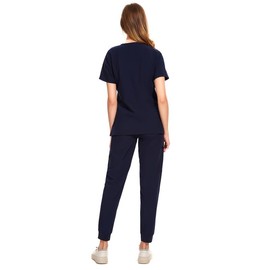 COZYFIT Medical Scrubs for Women Set - Curved V-Neck Scrub Top & Jogger Pants with 8 Pockets - Navy Blue, L