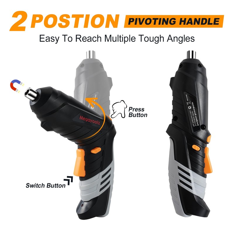 Megarooz Electric Cordless Screwdriver with Rechargeable Battery and Charger, Rotating