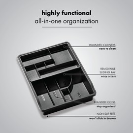 Madesmart 23-Compartment Original Junk Drawer Organizer Tray, Plastic Multipurpose Storage Bin for Drawers, Granite