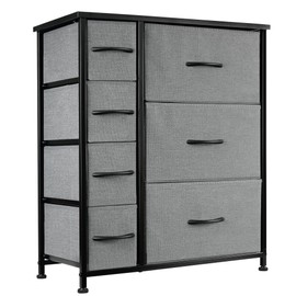 Luminexis 7-Drawer Fabric Storage Tower - Robust Metal Frame with Wooden Top and Easy-Access Storage Bins for Living Rooms, Hallways, and Closets (Black)