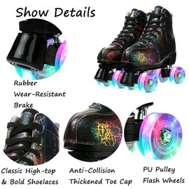 Unisex Roller Skates Double Row Four Wheels High-top Roller Skates Lightning Pattern for Beginners Womens Mens Boys and Girls (Lightning black flash wheel,38-US: 6.5)