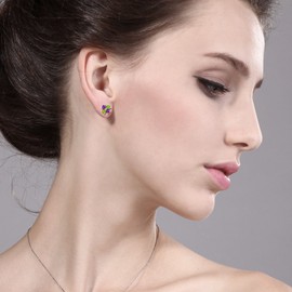 Gem Stone King 18K Yellow Gold Plated Silver Purple Amethyst and Green Peridot Earrings For Women | 2.23 Cttw | Gemstone February Birthstone | Heart Shape 4MM