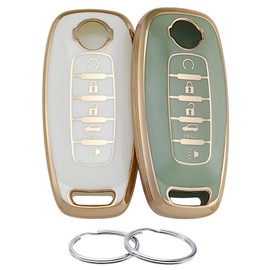 REPROTECTING TPU Key Fob Cover Compatible with Nissan Pathfinder Rogue Kicks (White/Green, 5 Buttons/TPU)