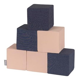 KiddyMoon Soft Foam Cubes Building Blocks 14Cm For Children Multifunctional Foam Construction Montessori Toy For Babies, Made In The EU, 6 Pieces, Cubes: Dark Blue-Beige