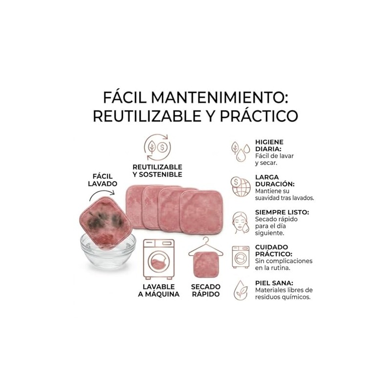 Paños Desmaquillantes Reutilizables, Almohadillas de Microfibra para Limpieza Facial Profunda,
