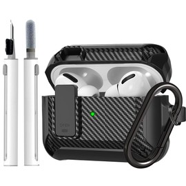 Wonjury Airpods Pro 2 Case Cover Lock with Cleaner kit, Rugged Shell Military Armor Air Pod Pro 2 Case for Men with Keychain Shockproof Protective Case for AirPod Pro 2nd Gen 2022 - Black