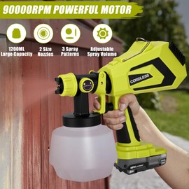 Cordless Paint Sprayer for Ryobi 18V Battery,1200ml Container Power Paint & HVLP Sprayers,Paint Sprayer Gun for House Painting, Fence, Door, Cabinets, Walls, Chairs etc(Battery NOT Included)