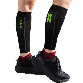 Zensah Featherweight Compression Leg Sleeves - Relieve Shin Splints, Calf Strains (Midnight Black, Large)