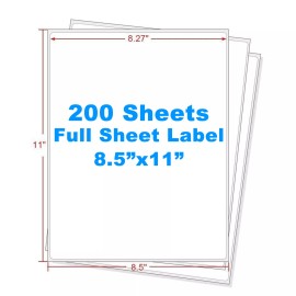 200 Full Sheet Shipping Labels 8.5x11 Self Adhesive Blank Paper for Laser Inkjet