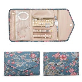 FUZVOL Travel Jewellery Organiser Roll, Foldable Jewelry Storage Roll Bag case for Journey-Rings, Necklaces, Earrings, Bracelets, Large Capacity, Portable and Practical Floral