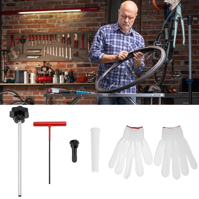QWORK® 4-Piece Tyre Valve Recovery Tool Set with Rubber Valves