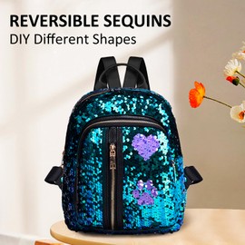 Fmeida Sequin Backpack Bags for Girls Mini Women Fashion Backpacks Kawaii Sparkly Rucksack Bag Womens Small Casual Backpack Handbags for School, Travel, Ladies - Green