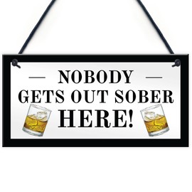 RED OCEAN Funny Home Bar Sign Nobody Gets Out Sober Plaque Pub Garden Alcohol Sign Alcohol Gift